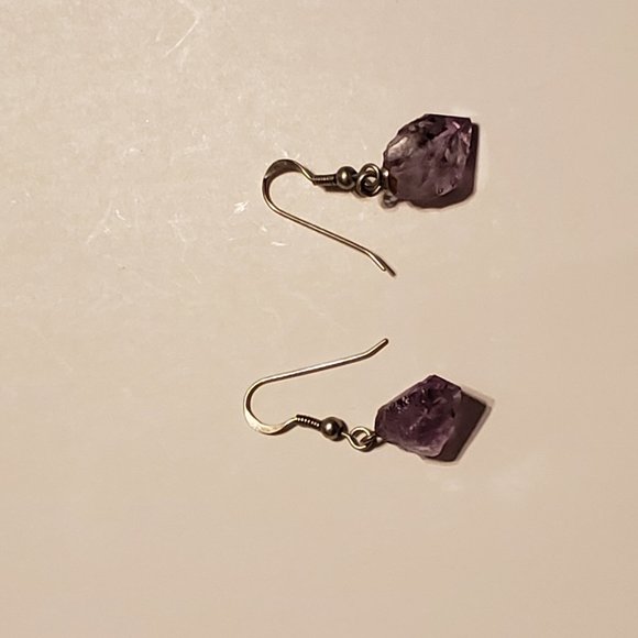 Amethyst Nugget Sterling Silver Hook Earrings - Picture 2 of 5